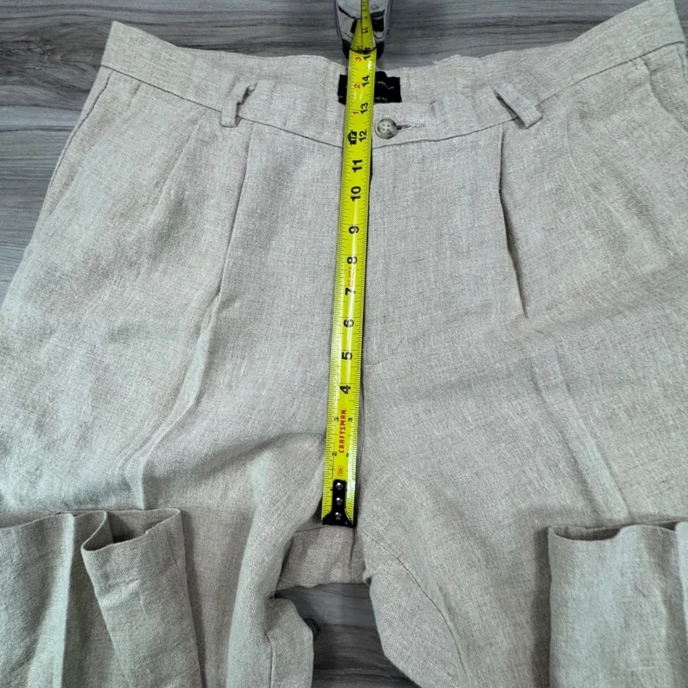 Dockers Premium D3 Classic Fit Linen Cotton Pleated Pants Mens 38x30 Beige Khaki